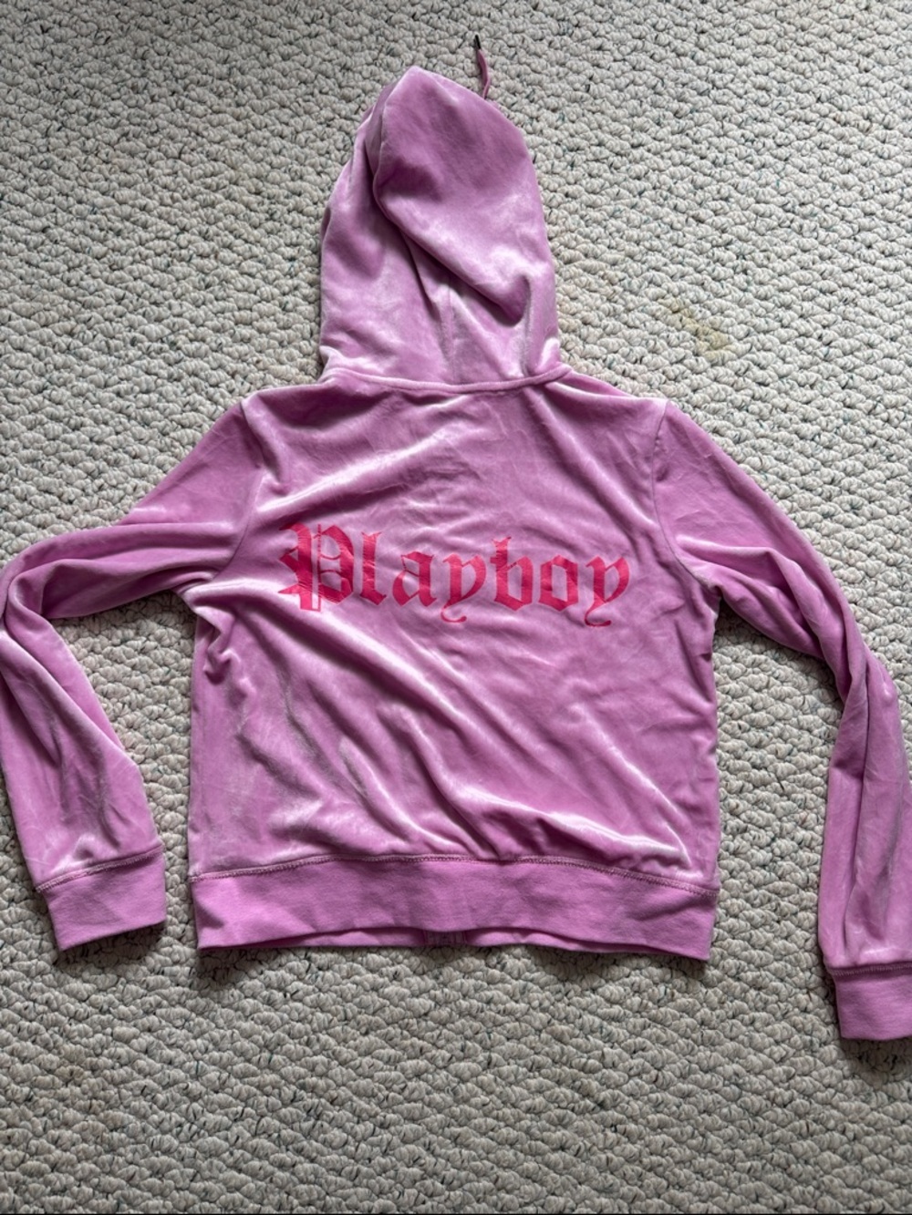 PLAYBOY Pink Velour Hoodie with Bunny Logo Print - Picture 4 of 4
